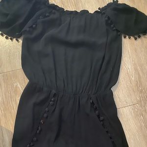 Black off the shoulder Pom Pom romper